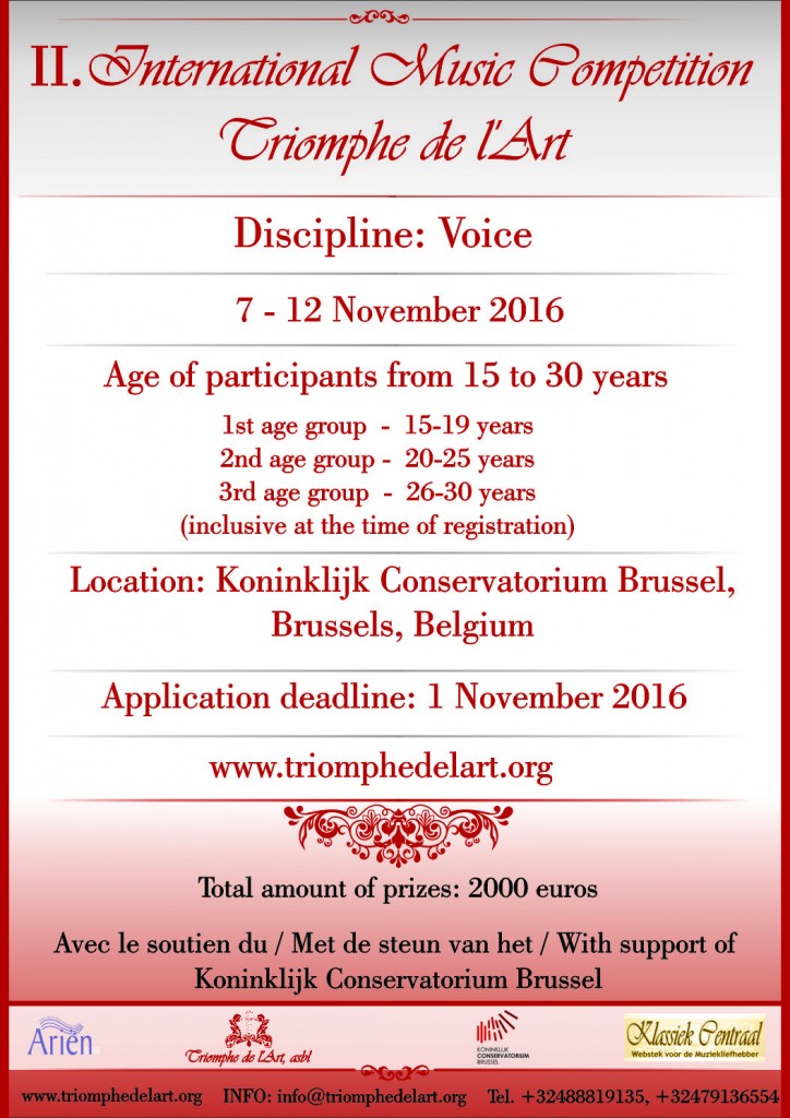 Affiche. International Music Competition. Triomphe de l|Art in discipline Voice. 2016-11-07